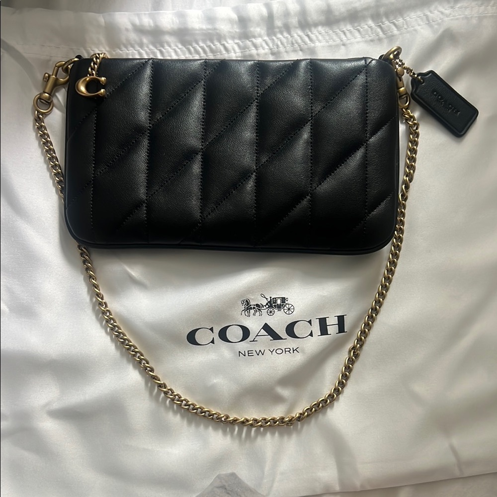 Coach Black and Gold Quilted Leather Wristlet